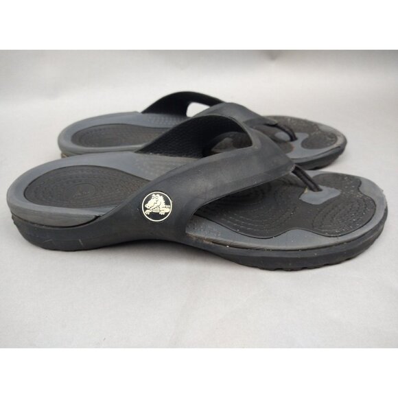 Crocs Mens 10 Black and Gray Flip Flops Women's Size 12 - Picture 2 of 13
